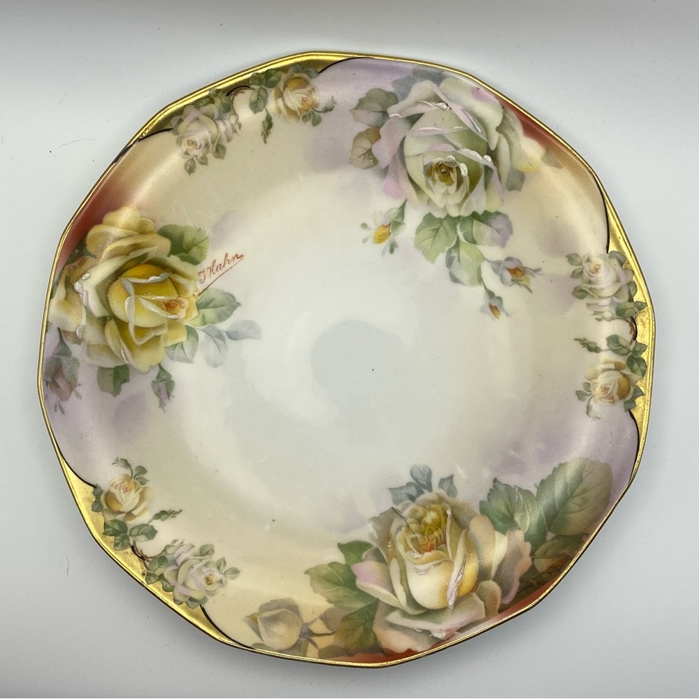 Atq Royal Rudolstadt Prussia B Signed HAHN 8 1/2" Plate Hand Painted Yellow ROSE